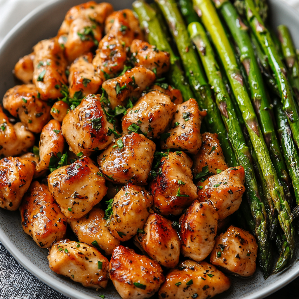 Garlic Butter Chicken Bites with Asparagus