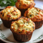 Freshly baked savory cottage cheese muffins with herbs and golden tops