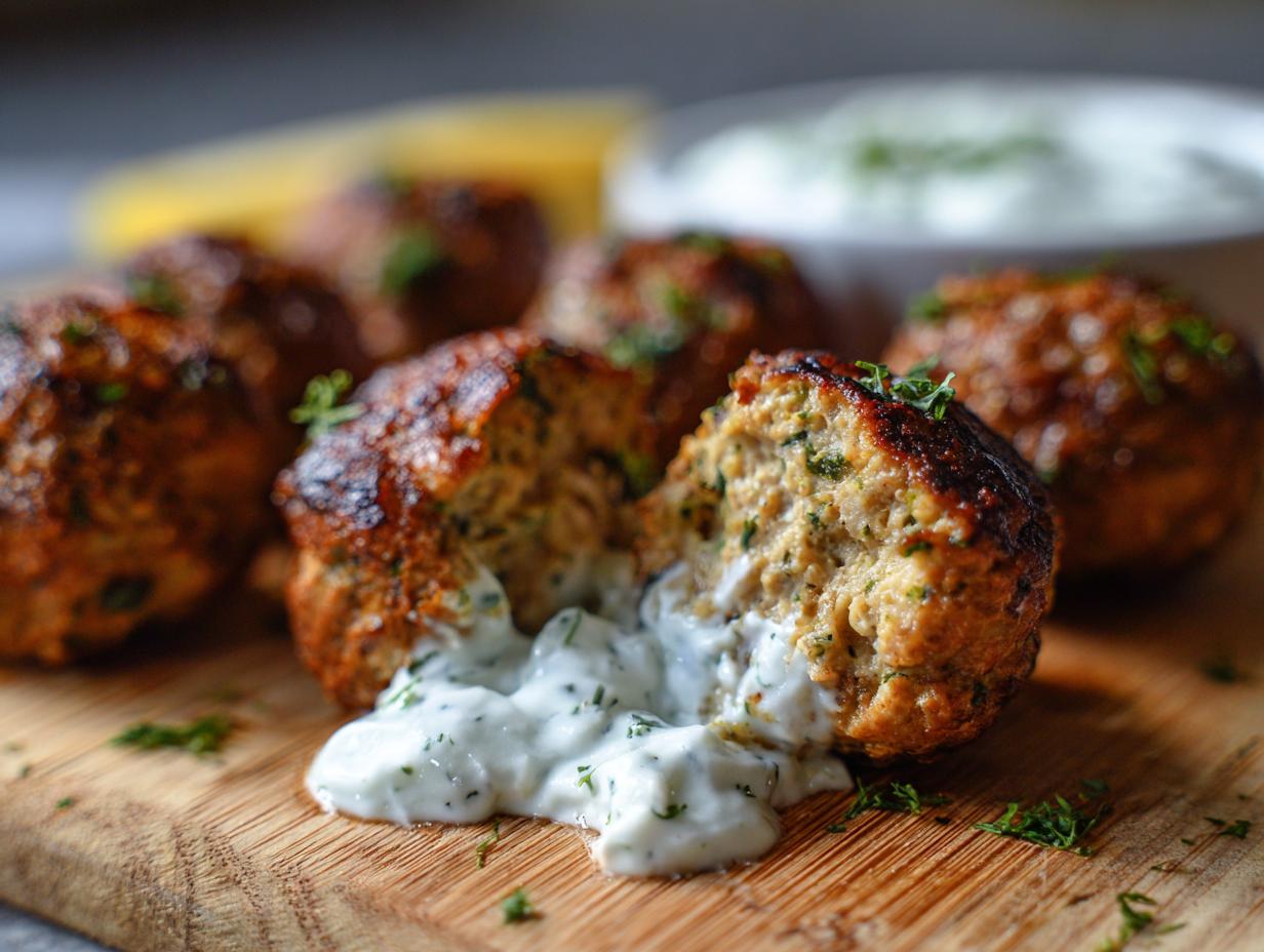 Greek Turkey Meatballs with Tzatziki - Featured