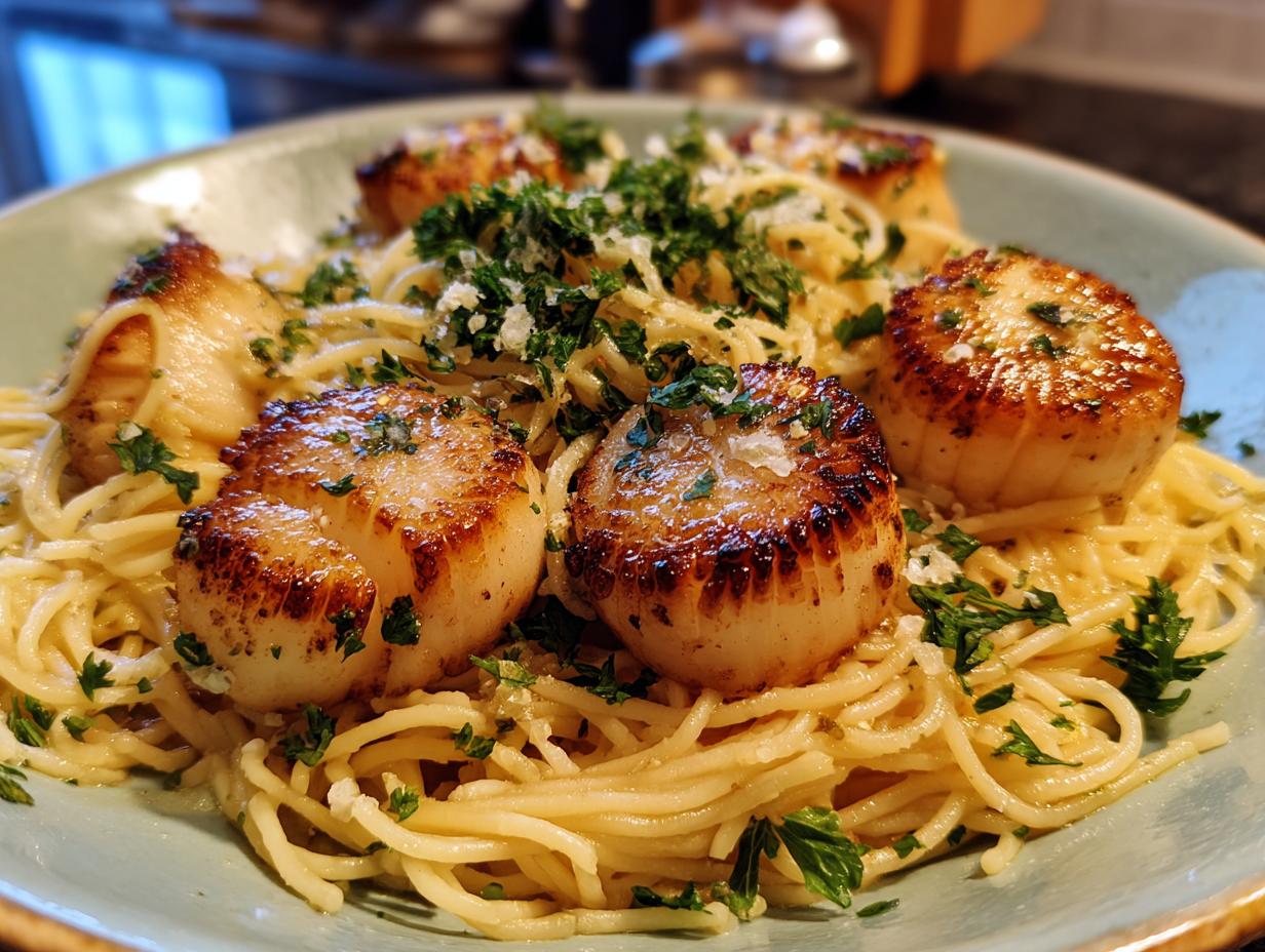 Scallops with Angel Hair Pasta - Featured