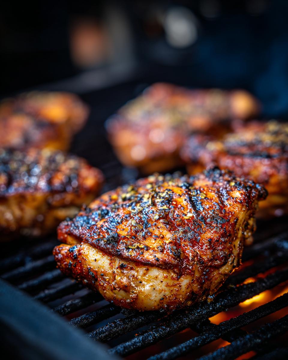 Close-up of BBQ Chicken on a grill, part of a BBQ Chicken Sweet Potato recipe.