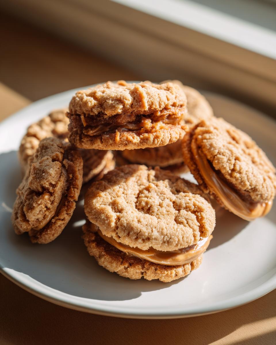 A plate of homemade Buckeye Graham Crackers with peanut butter filling, ready to eat.