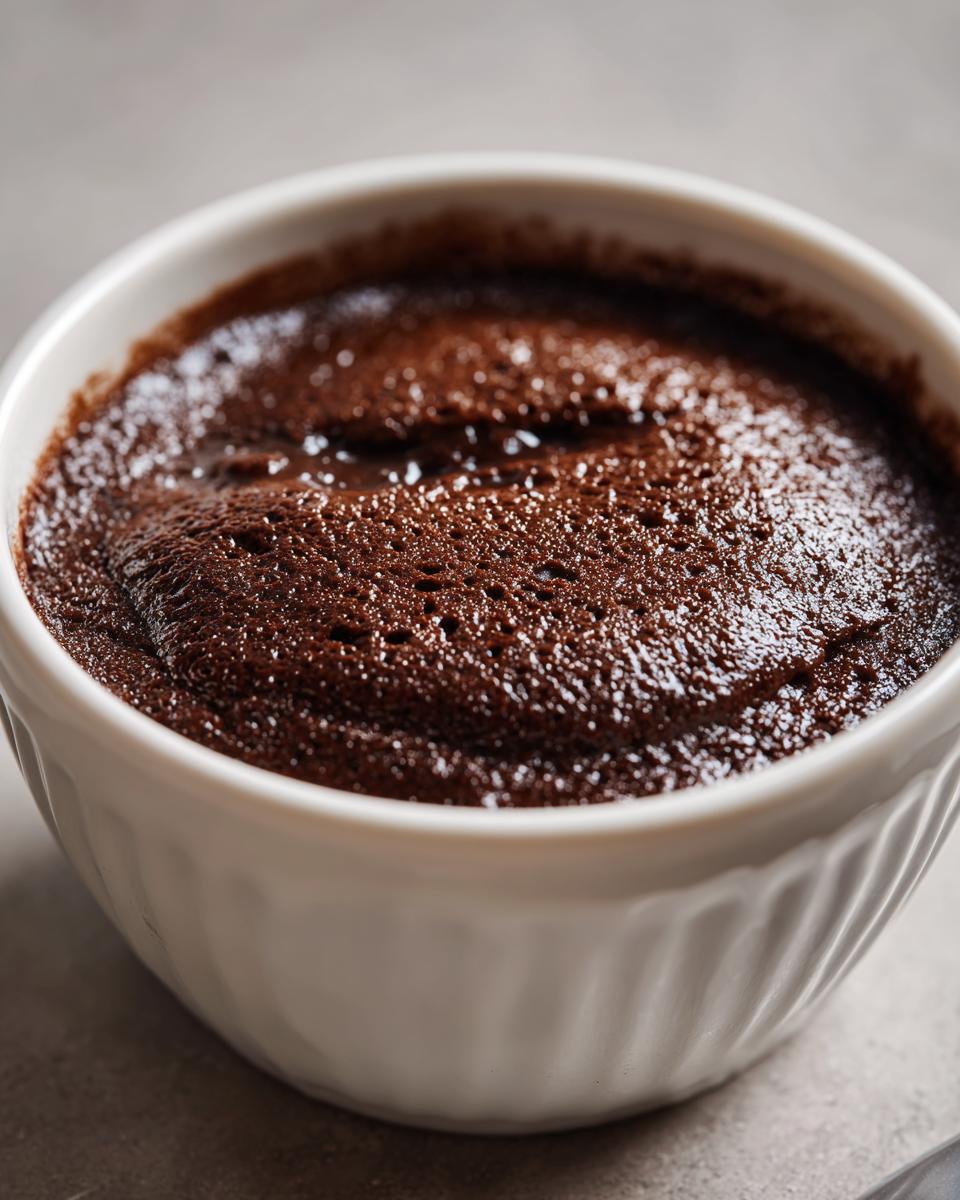 Close-up of a creamy Chocolate Protein Pudding in a white ramekin, showcasing its smooth texture.