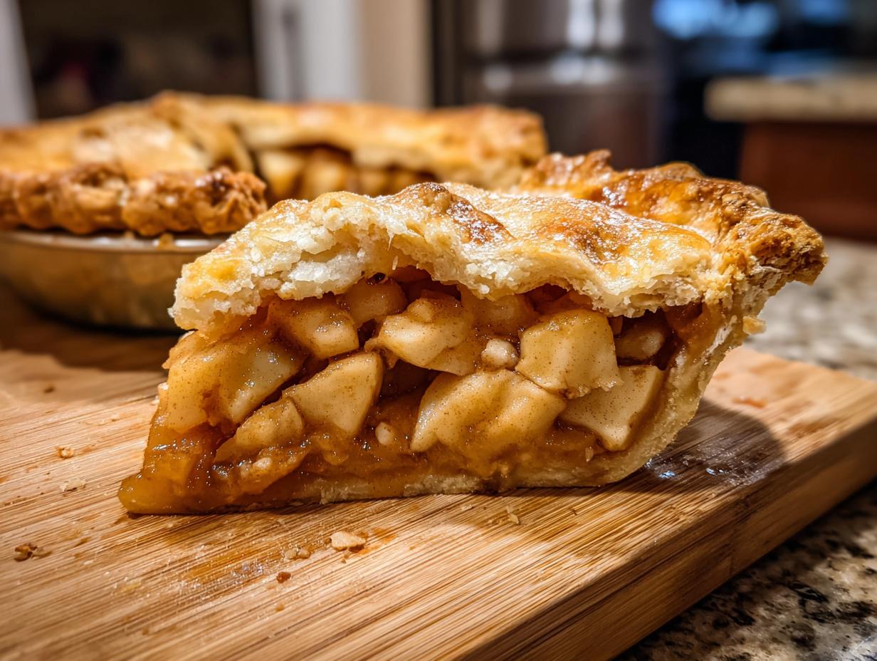 A delicious slice of Cottage Cheese Apple Pie with a golden crust and juicy apple filling.