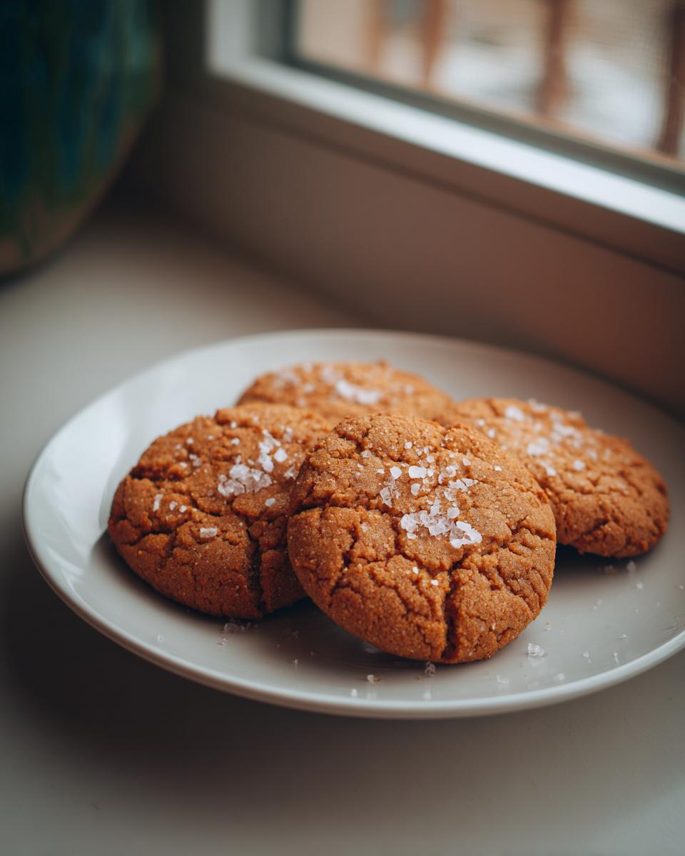 A plate of freshly baked French Salted Butter Cookies, sprinkled with coarse sea salt.