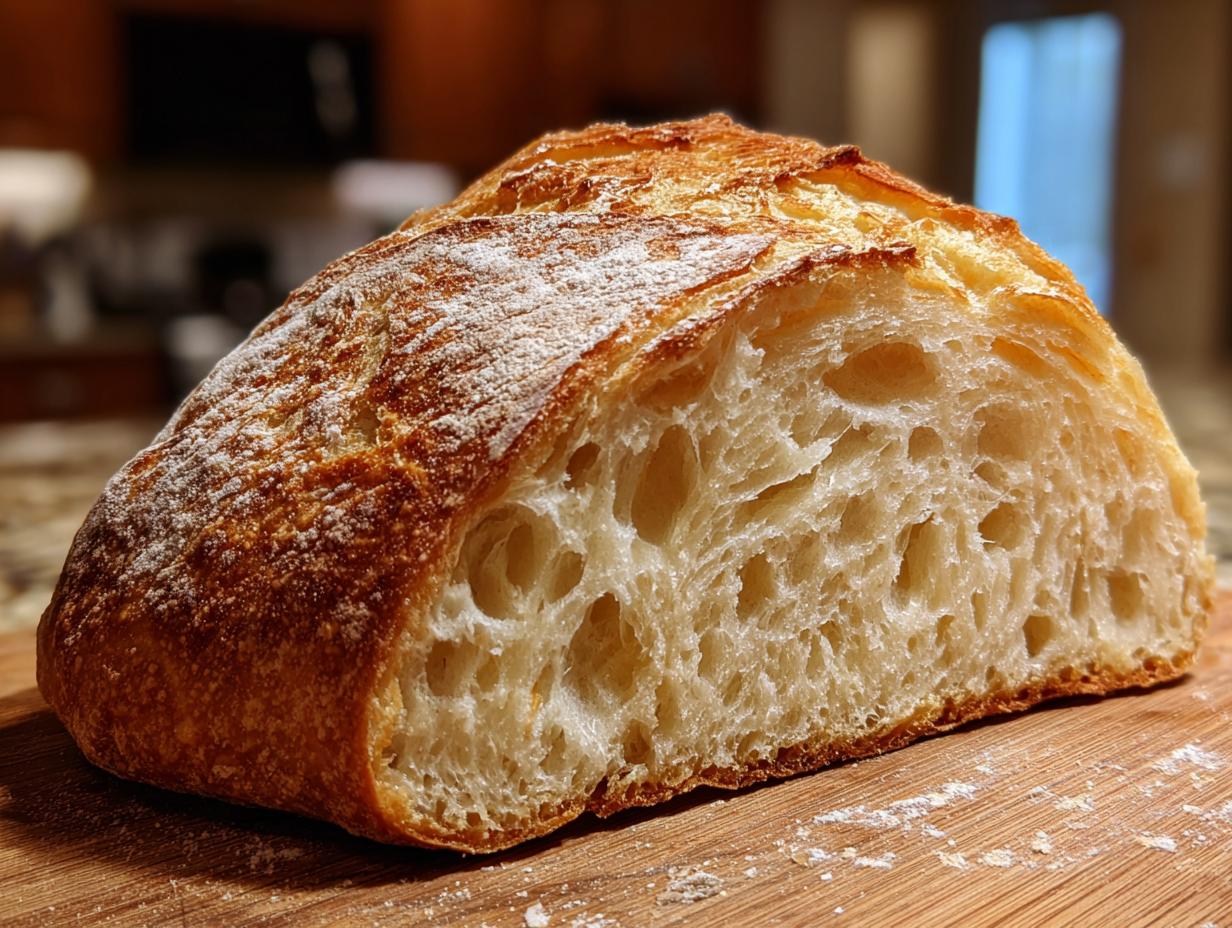 Detailed close-up of a loaf of A Fresh Italian Bread, showing the crust and airy interior texture.