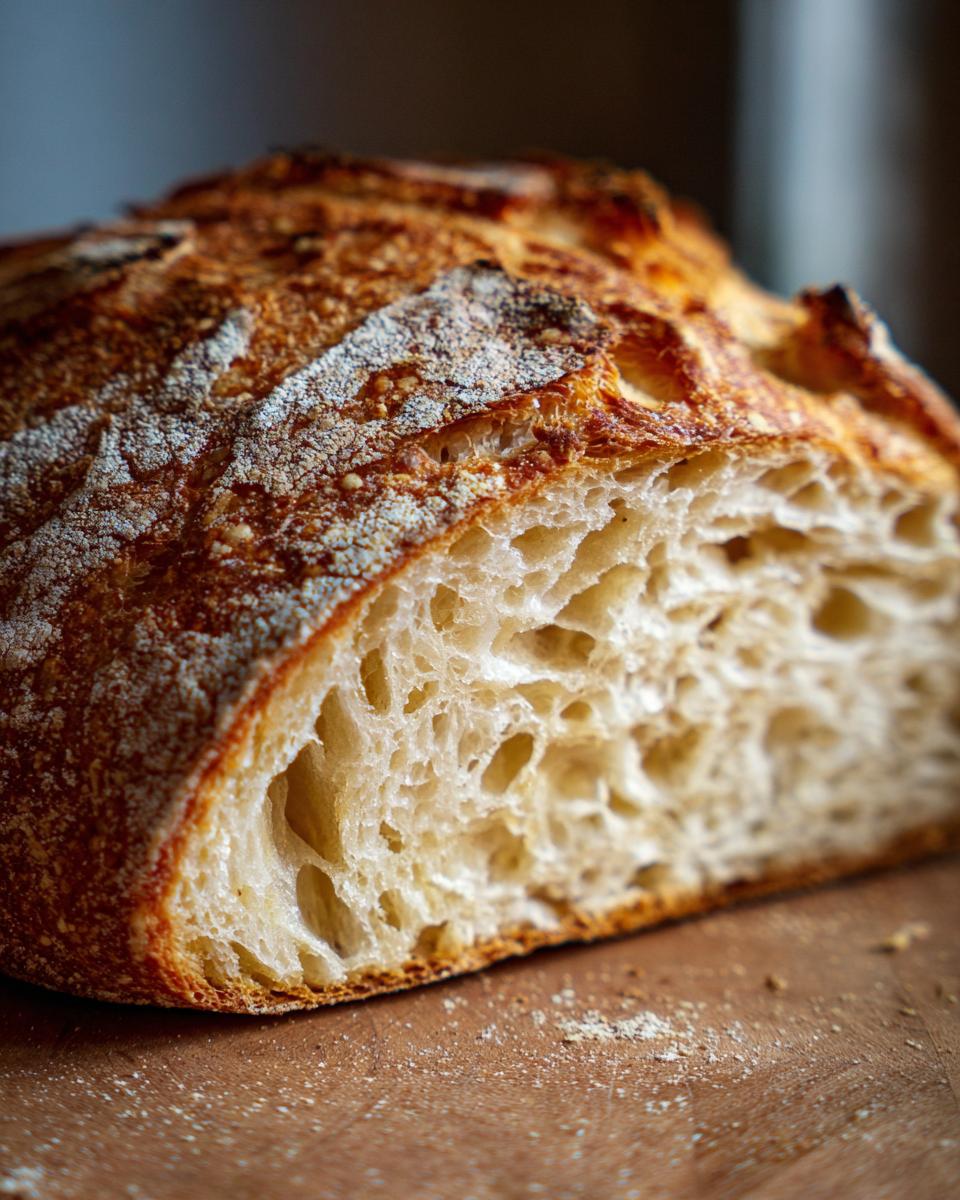Close-up of a slice of A Fresh Italian Bread, showcasing its crusty exterior and airy interior.