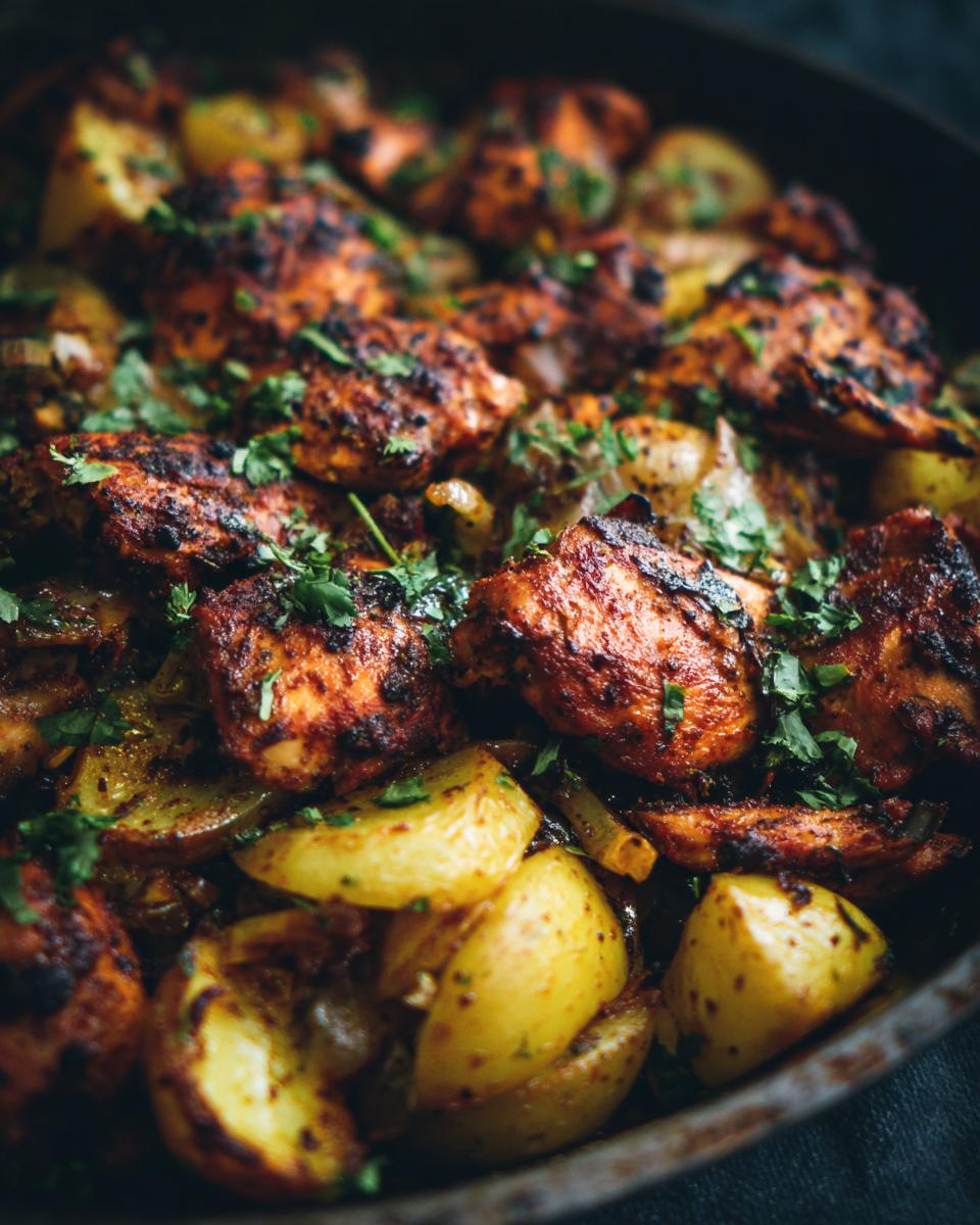 Overhead shot of Garlic Butter Chicken Veggies in a pan, garnished with fresh herbs.