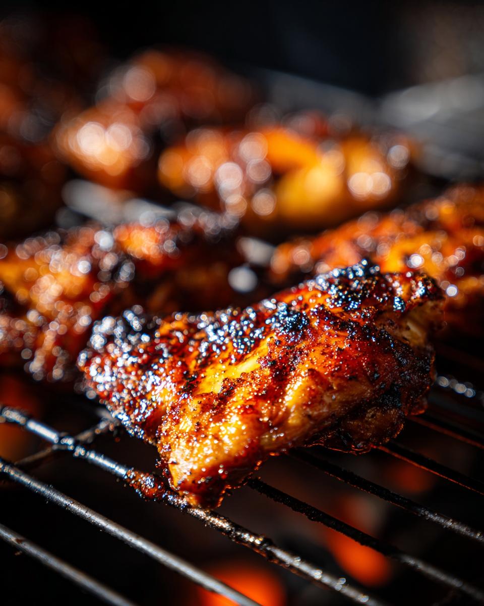 Close-up of grilled chicken on a grill, part of a Chicken & Sweet Potato Rice recipe.