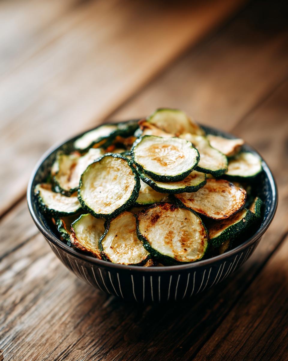 A bowl filled with homemade Healthy Zucchini Chips, showcasing their crispy texture and golden-brown color.