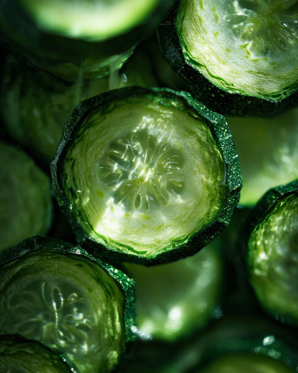 A close-up shot of sliced zucchini, showcasing the texture and freshness for making Healthy Zucchini Chips.