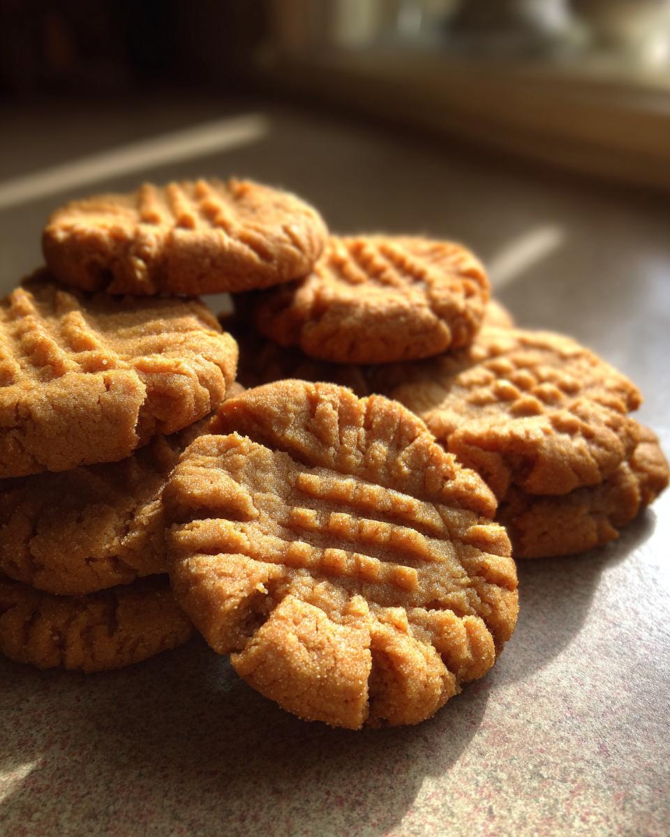 A stack of freshly baked Homemade Copycat Nutter Butters cookies on a countertop, lit by sunlight.