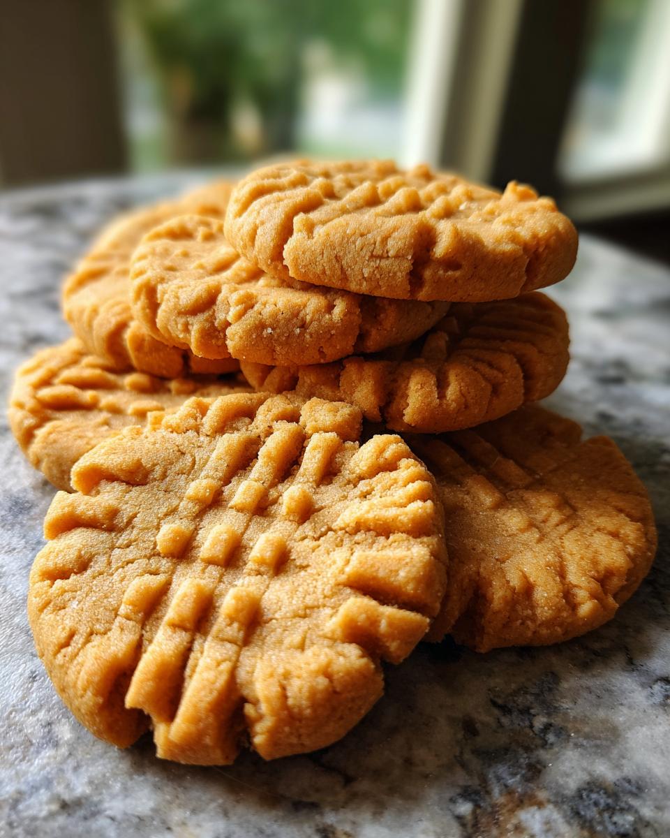 A stack of freshly baked Homemade Copycat Nutter Butters cookies on a marble surface.