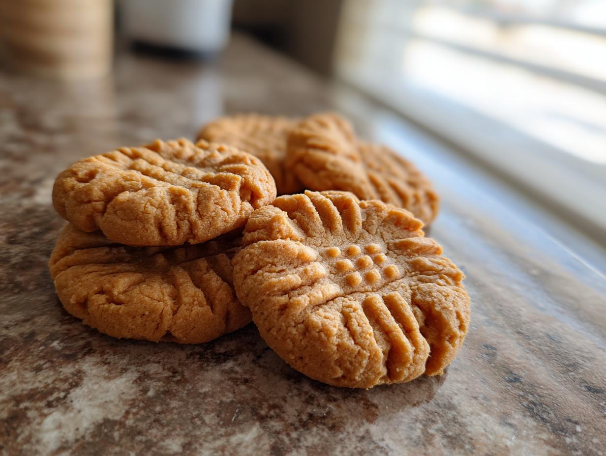 A stack of delicious Homemade Copycat Nutter Butters cookies on a countertop near a window.