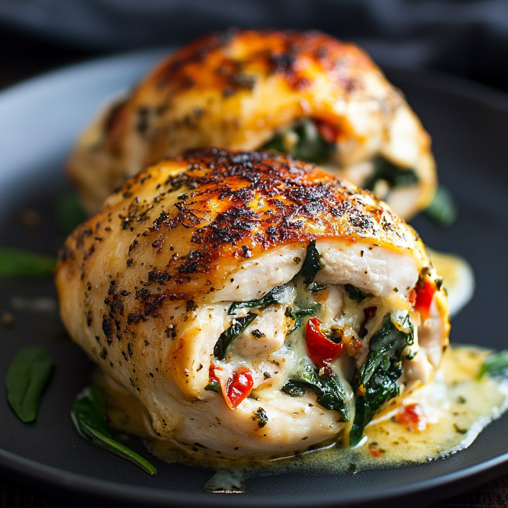 Roasted Red Pepper Spinach Stuffed Chicken.