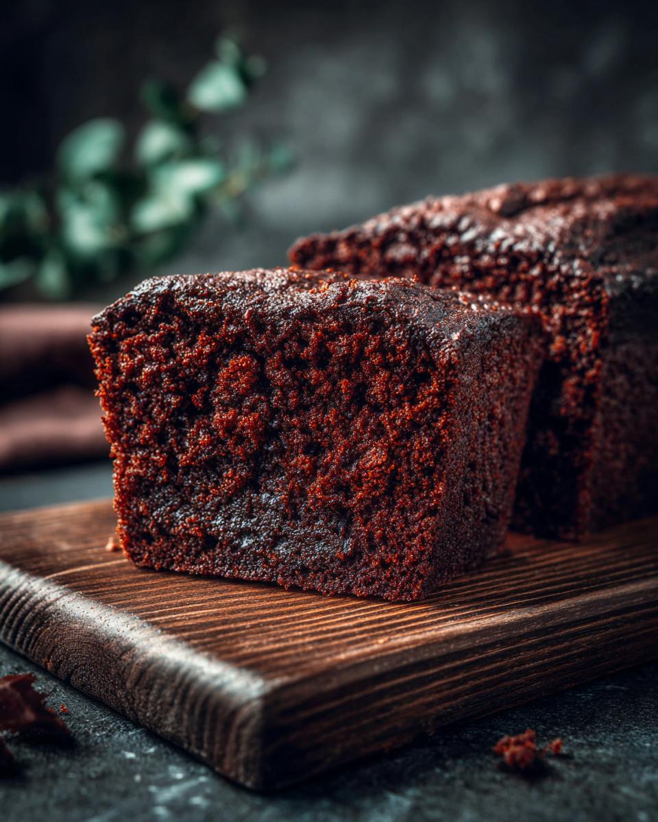 A slice of rich Low Carb Chocolate Cake on a wooden board, showcasing its moist texture.