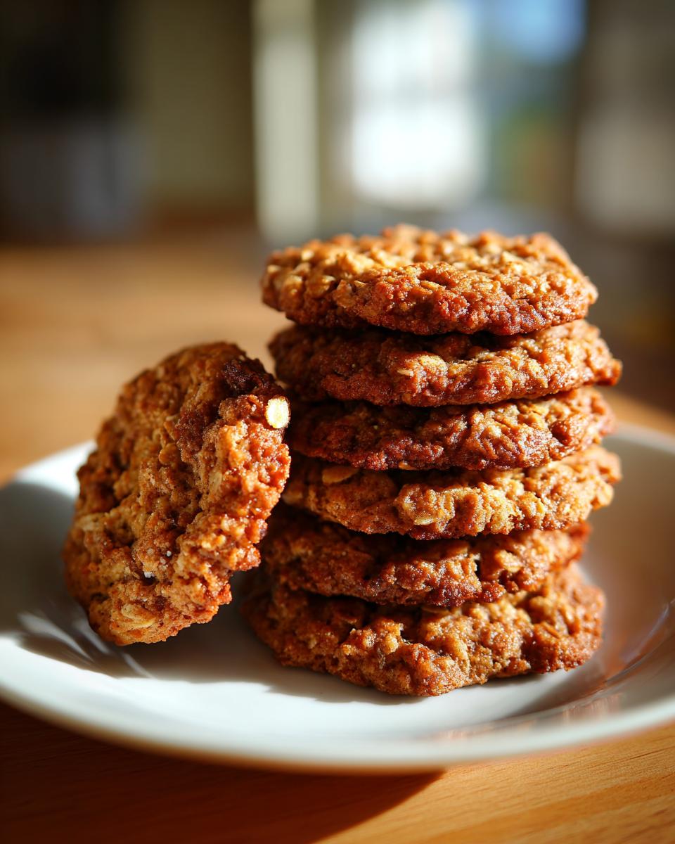 A stack of freshly baked Low Sugar Oatmeal Cookies on a white plate, ready to be enjoyed.