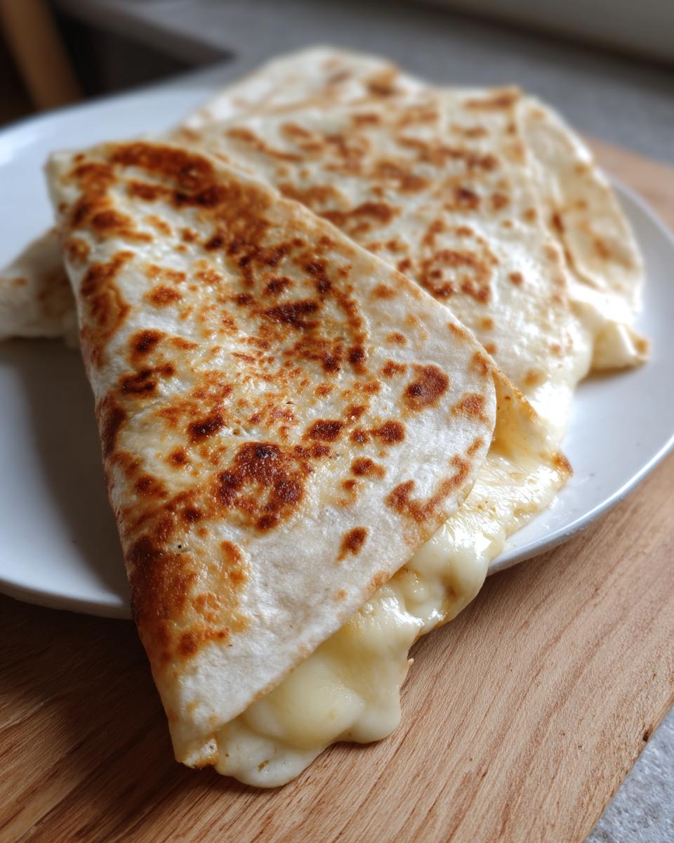Close-up of Melty Garlic Chicken Wraps with melted cheese oozing out, on a white plate.