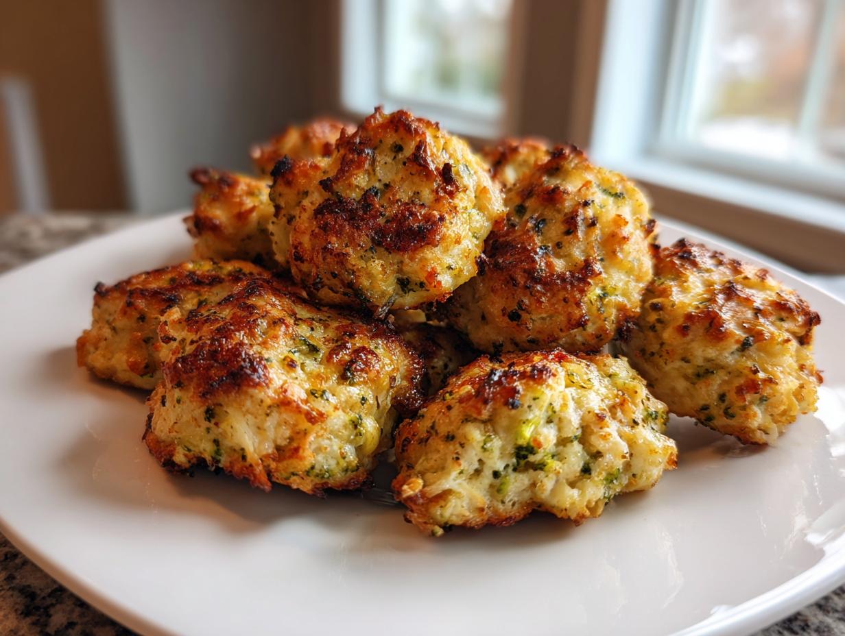 A plate of golden brown Nutritious Chicken Broccoli Nuggets, perfect for a quick and healthy meal.