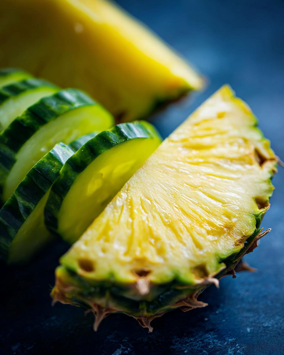 Close-up of pineapple wedges and cucumber slices for a refreshing Pineapple Cucumber Salad.