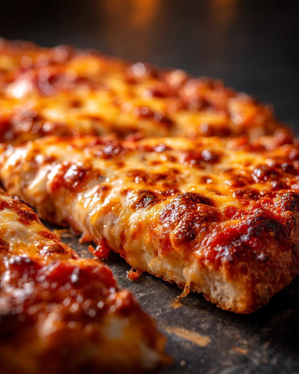 Detailed close-up of a slice of Pizza Cottage Cheese Bake, showcasing the melted cheese and crust.