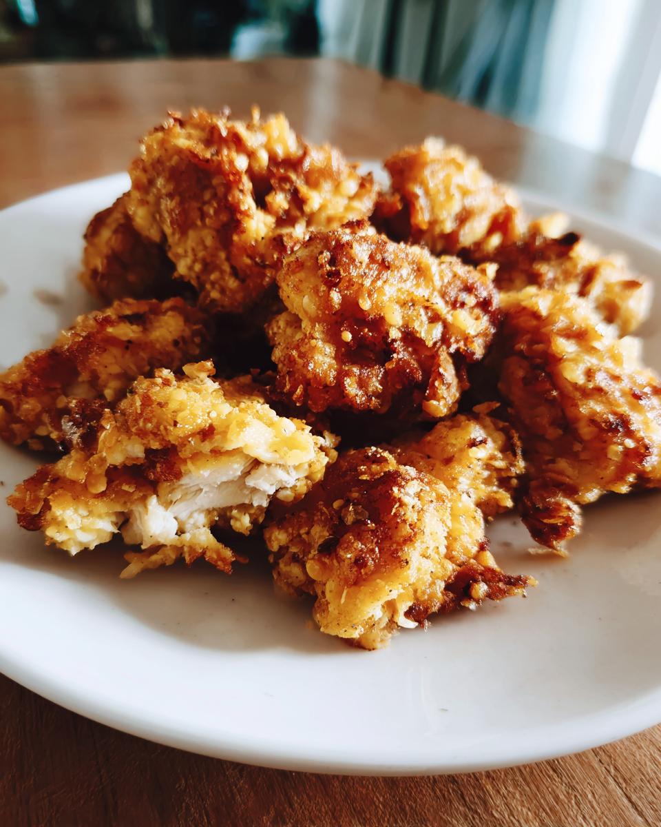 A plate of golden-brown Ranch-Crusted Chicken Bites, perfect for a quick and tasty meal.