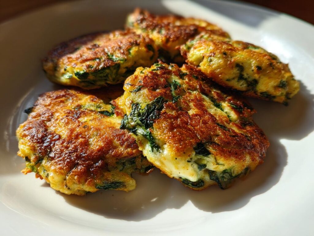 A plate of freshly cooked Spinach Cottage Cheese Flagels, golden brown and ready to eat.