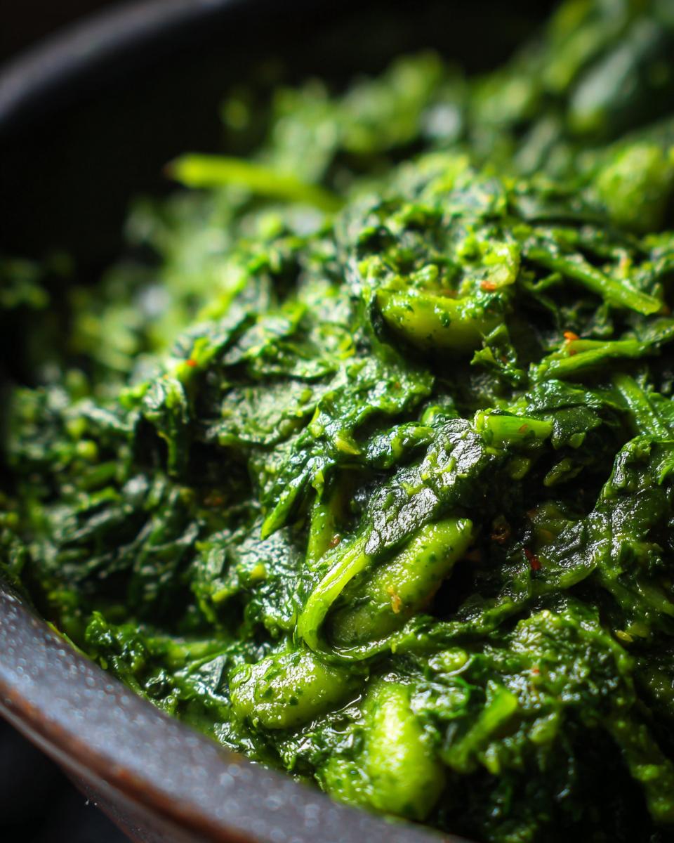 A close-up shot of Spinach Pesto Butter Bean, showcasing the vibrant green color and texture of the dish.