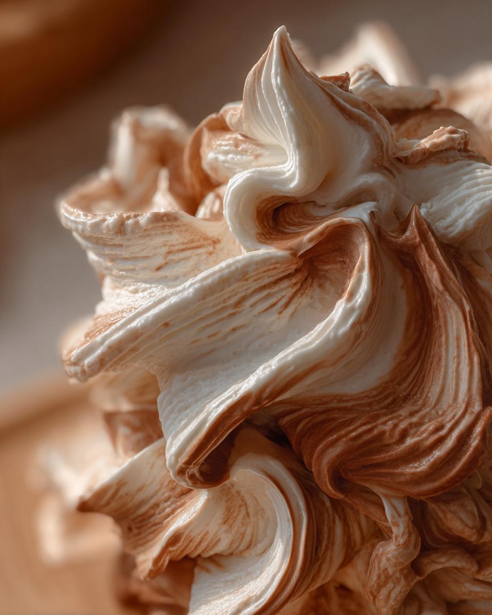 Detailed close-up of a creamy swirl of Make Your Own Baileys Ice Cream, showing the texture and color variations.