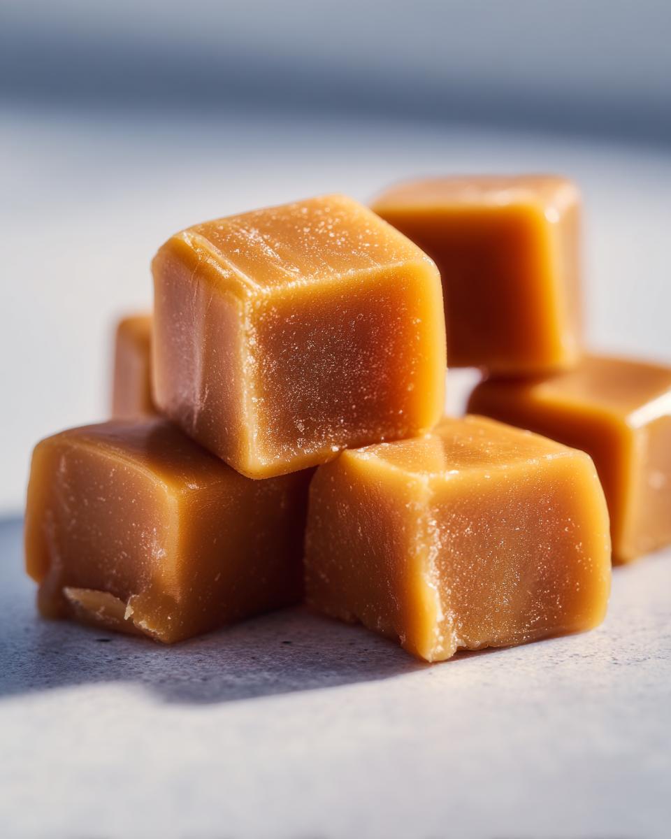 A stack of homemade Caramel Candy Bites, perfect for holiday gifting and snacking.