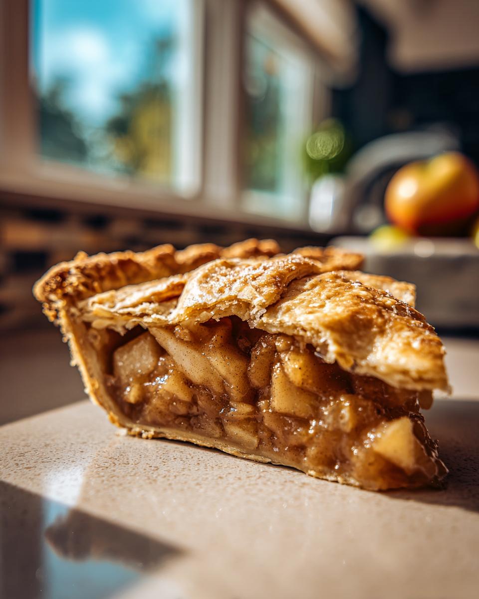 A delicious slice of Classic Apple Pie with a flaky golden crust and visible apple filling.