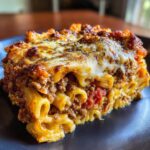 A delicious slice of Easy Baked Ziti, layered with pasta, meat sauce, and melted cheese.