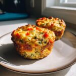 Two tasty Egg Muffins for Meal Prep on a plate, filled with colorful vegetables.