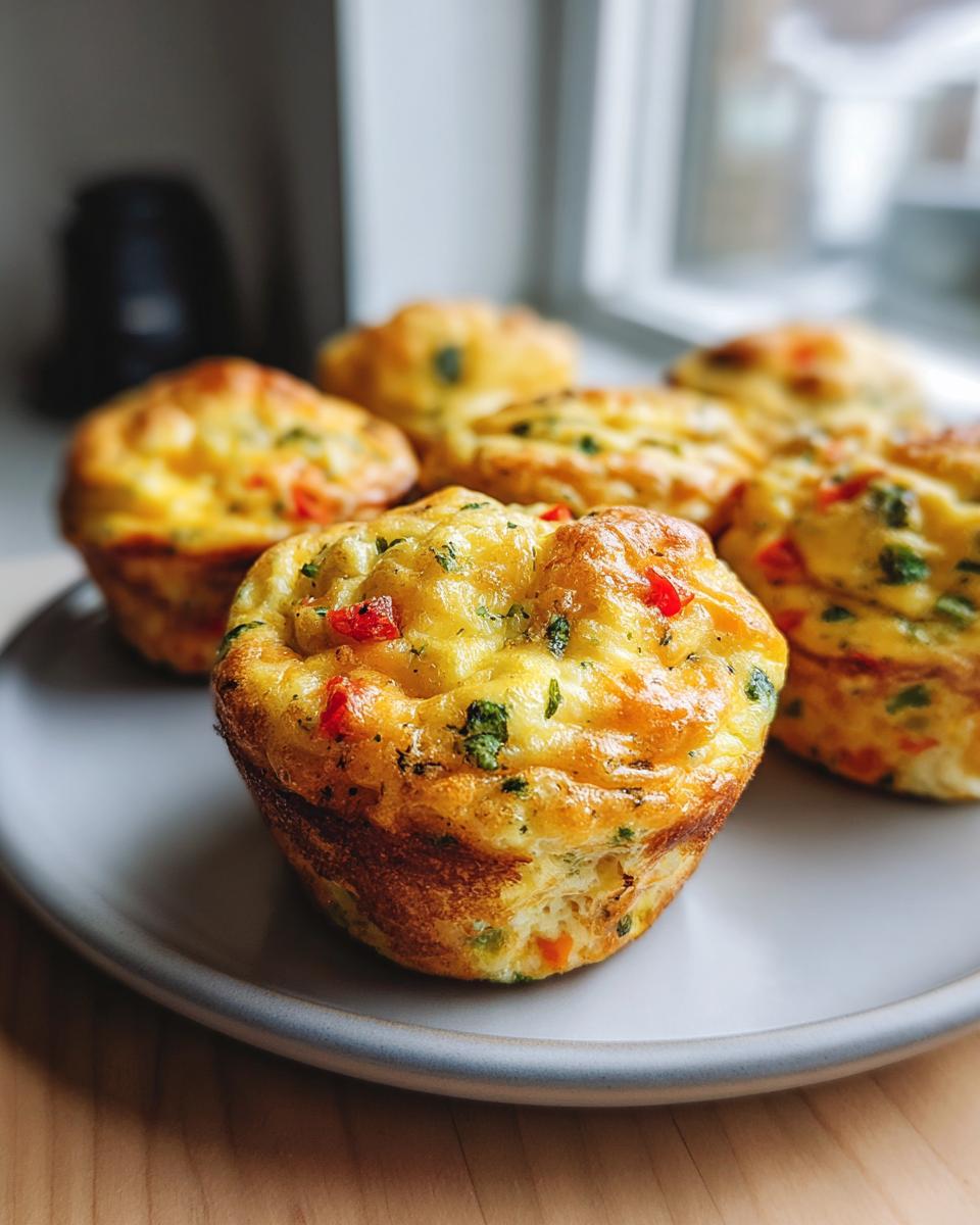 A plate of freshly baked Egg Muffins for Meal Prep, showcasing visible vegetables and a golden-brown crust.