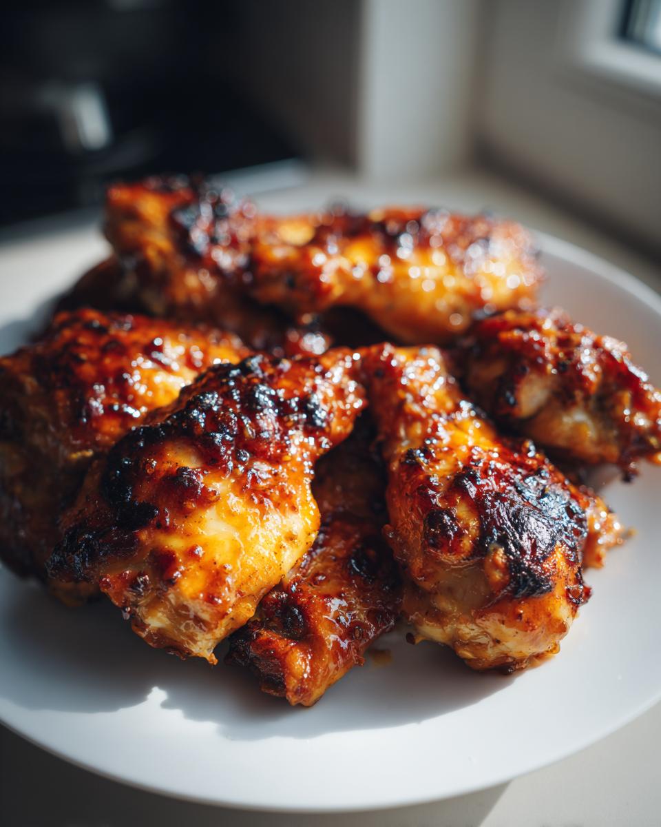 A plate of glazed Honey Mustard Chicken Breasts, glistening with sauce and ready to eat.