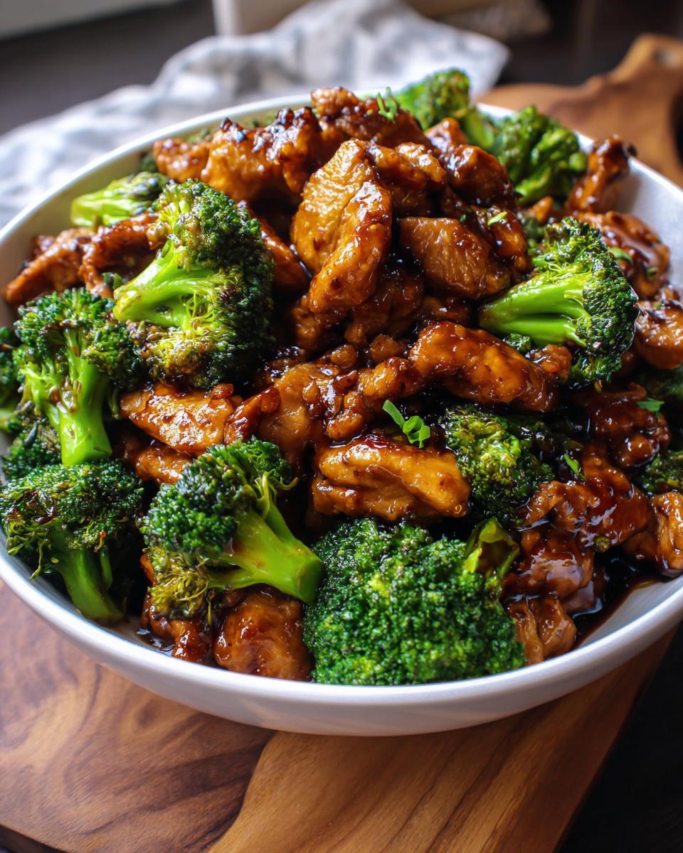 A bowl filled with delicious Teriyaki Chicken and Broccoli, coated in a glossy sauce.