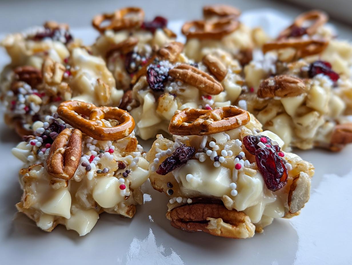 Amazing White Chocolate Christmas Clusters (1-Minute Prep!)