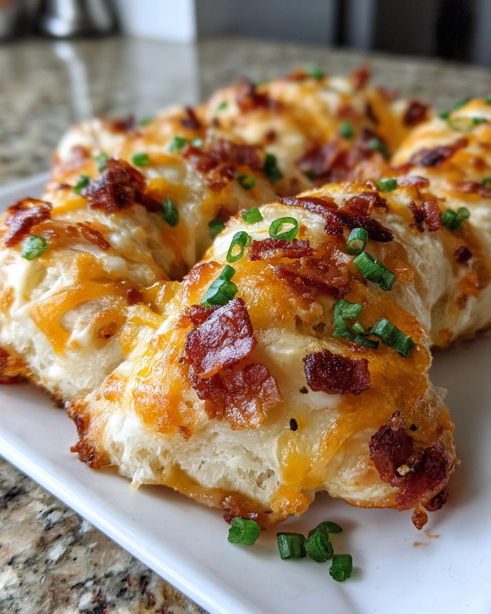 Close-up of 5-Ingredient Party Snacks: Cheesy bacon and chive topped baked dough bites.