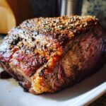 A perfectly roasted prime rib with a seasoned crust, ready to be carved. The Best Oven Roasted Prime Rib (5 Ingredients).