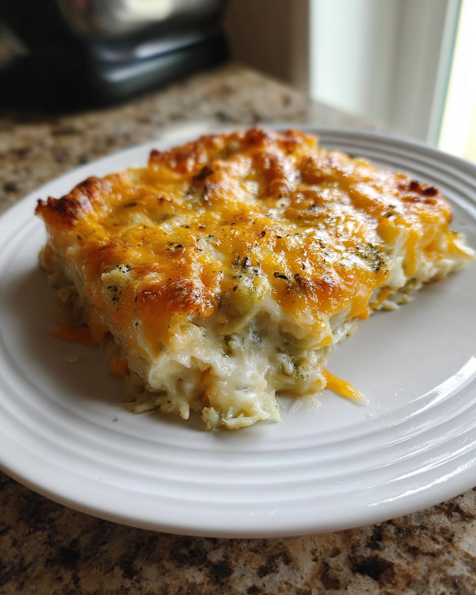 A close-up of a cheesy, baked casserole slice, perfect for Quick & Easy Family Dinner Casseroles.