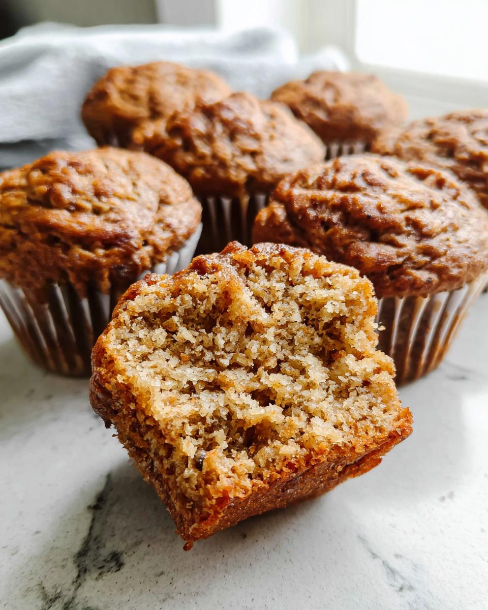 Close-up of a halved Meal-Prep Banana Bread Muffin showing the moist, textured interior crumb.