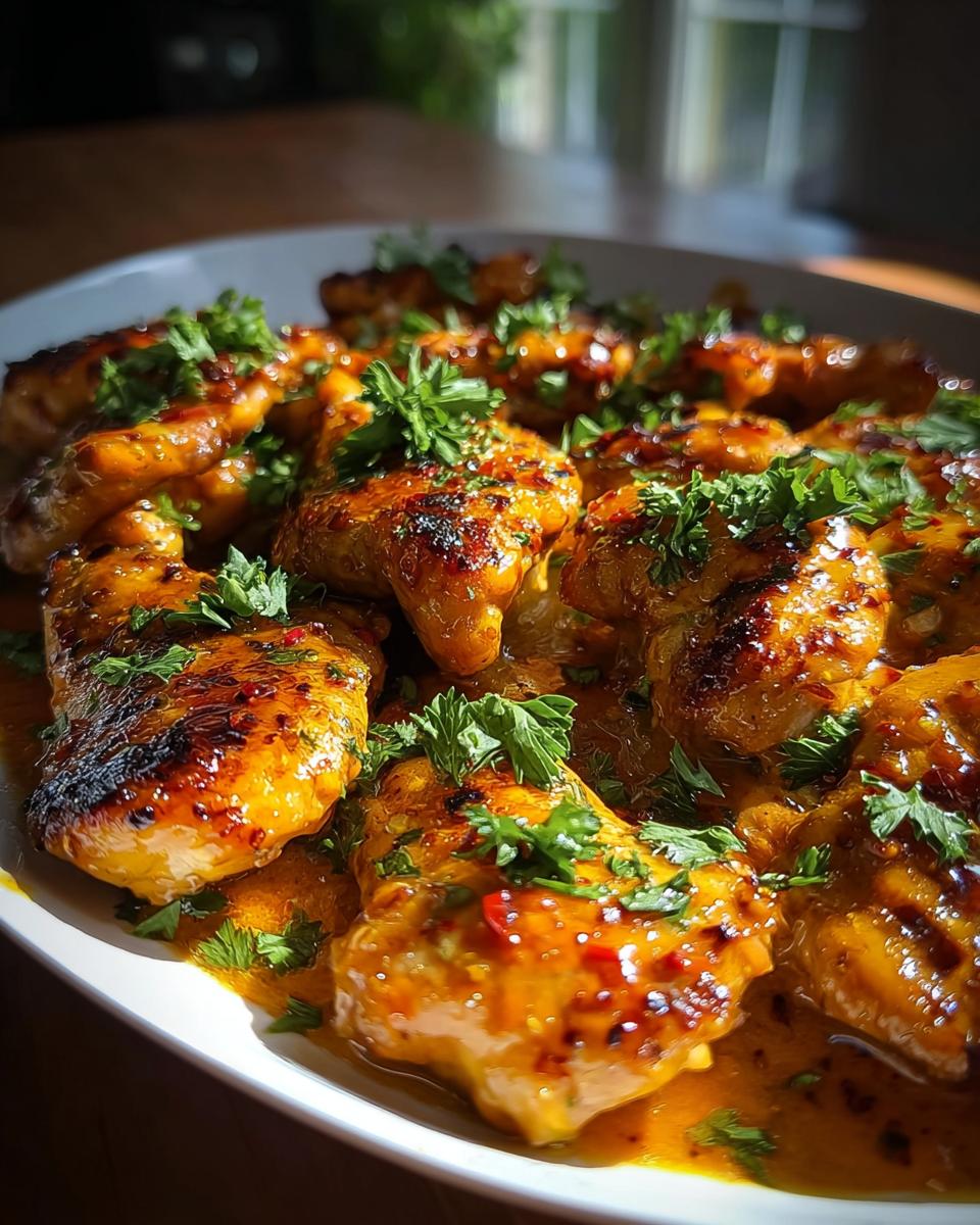 Close-up of glazed chicken thighs, garnished with parsley, a perfect weeknight dinner option.