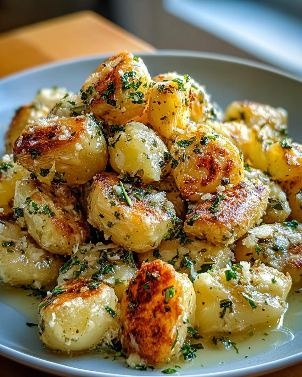 Close-up of delicious Parmesan Potatoes with Garlic & Herbs, a budget-friendly dorm recipe.