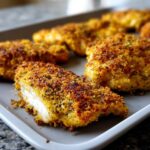 Close-up of extra crispy chicken thighs baked in the oven on a gray baking sheet.