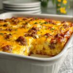 A delicious grab-and-go breakfast casserole with sausage and melted cheese, perfect for busy mornings.