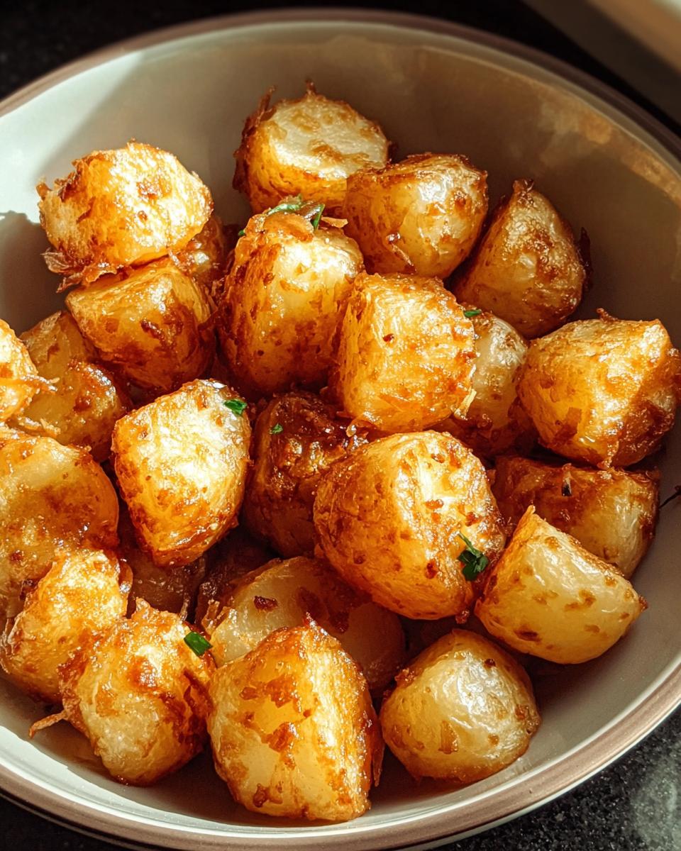 A bowl of golden-brown, crispy Lipton Onion Potatoes, perfect for any meal.