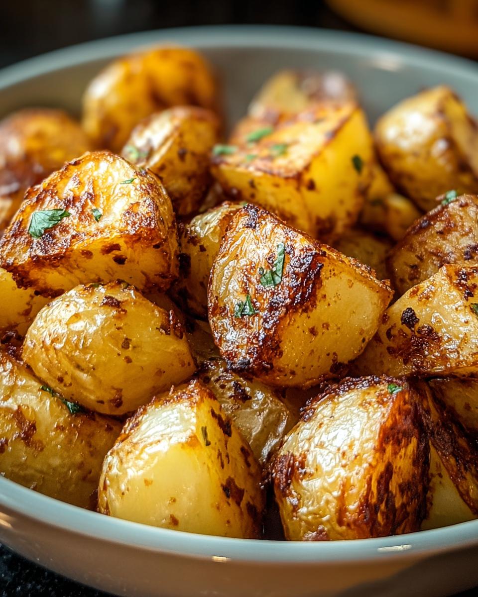 Close-up of crispy, golden-brown Lipton Onion Potatoes, seasoned with herbs.