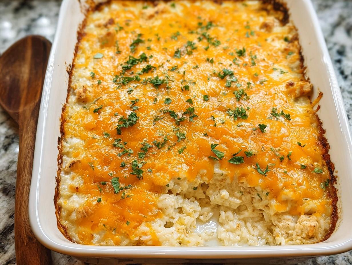 Amazing Cheesy Chicken and Rice Bake 1 Pan