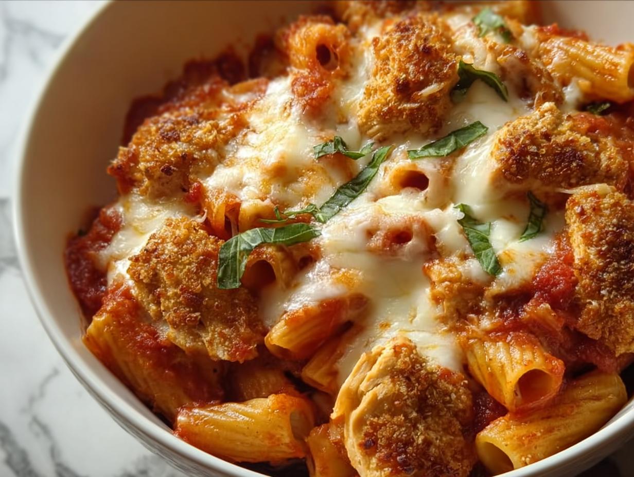 Amazing Chicken Parmesan Pasta Bake with Mozzarella