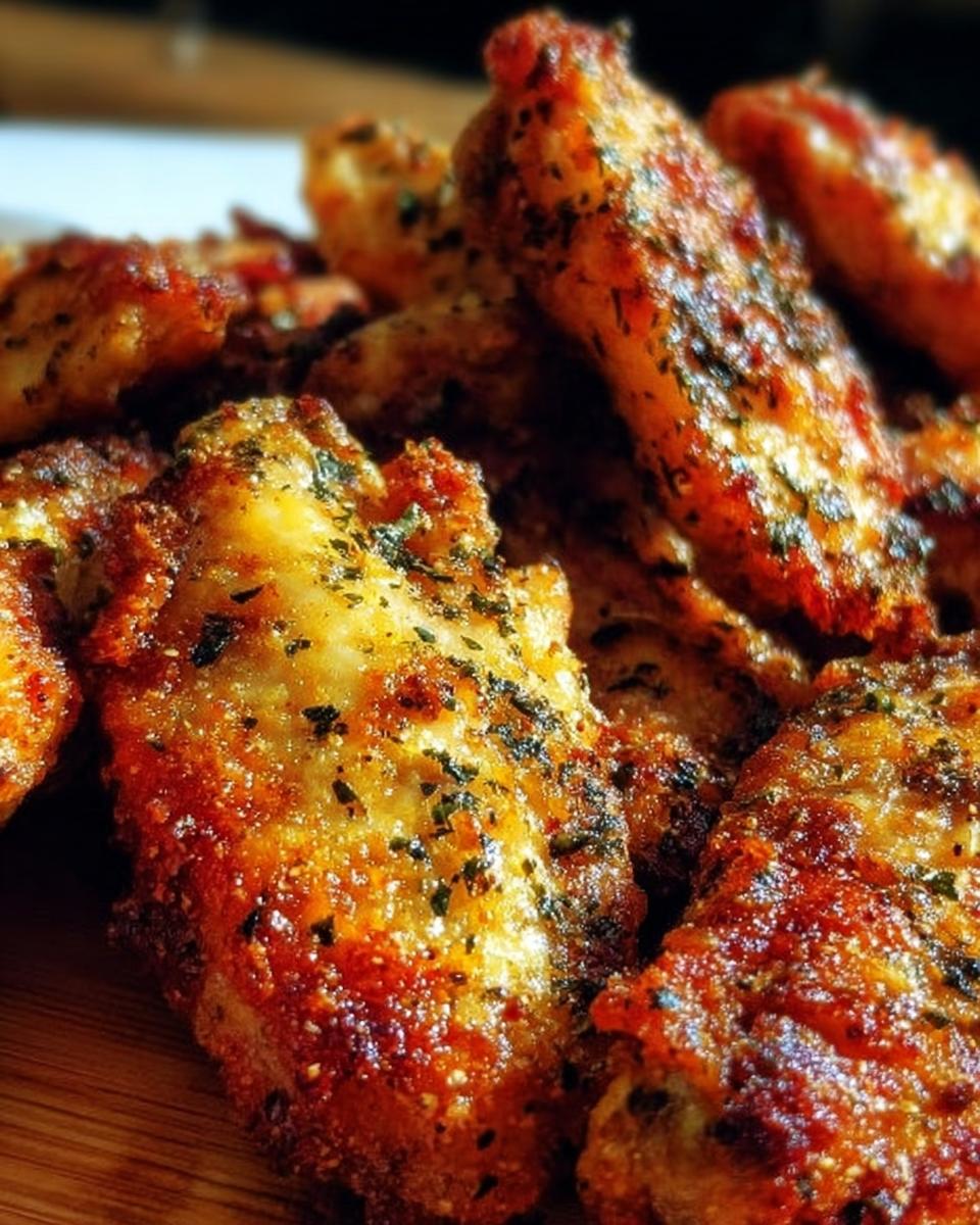 Close-up of delicious ranch seasoned wings with a crispy finish, seasoned with herbs.
